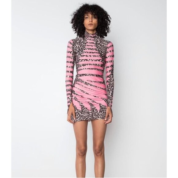 Maisie Wilen Pink Ruched Turtleneck Mini Dress NWOT Yeezy Designer - Size M - Picture 1 of 14